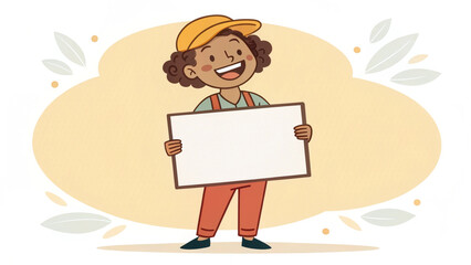 Illustration of a smiling figure in work attire presenting a blank board. Perfect for marketing, promotions, and personalized messages