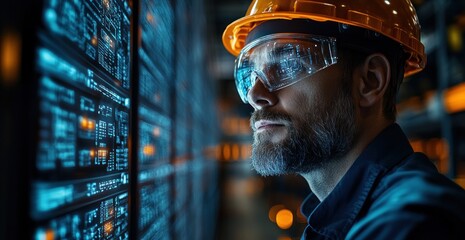 Warehouse Manager Monitor Logistics with Tablet and Digital Interface in Industrial Setting