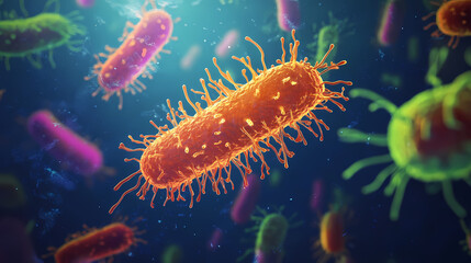Microscopic view of bacteria in orange and purple