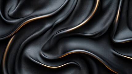 Obraz premium Luxury Black Satin Fabric Background with Waves and Folds Flowing in Abstract Style