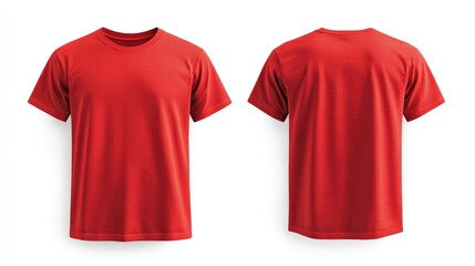 A front and back view of a red T-shirt mockup, isolated on a white background, perfect for showcasing apparel design and fashion brand concepts.