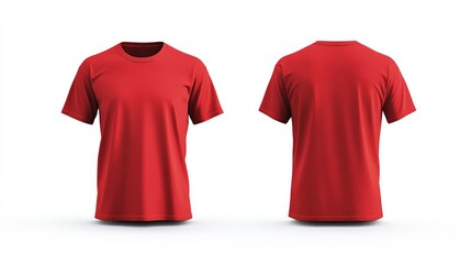 A front and back view of a red T-shirt mockup, isolated on a white background, perfect for showcasing apparel design and fashion brand concepts.