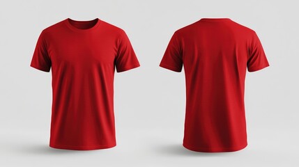 A front and back view of a red T-shirt mockup, isolated on a white background, perfect for showcasing apparel design and fashion brand concepts.