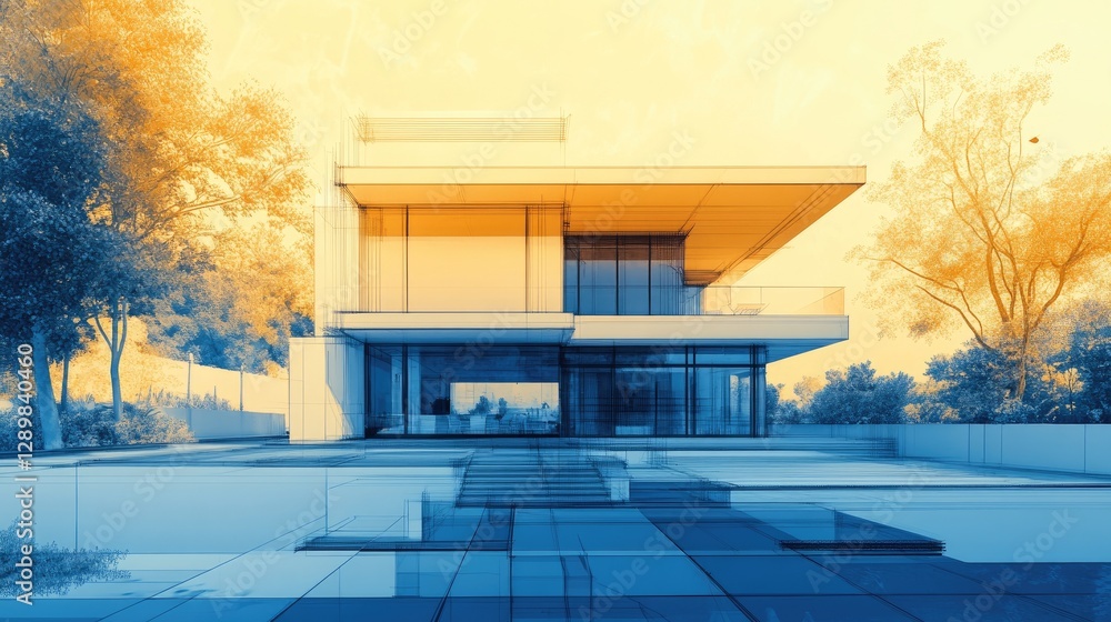 Poster a graphic design mockup of an architectural blueprint, complete with overlay effects to enhance the 