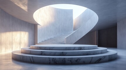 Minimalist White Marble Podium with Curved Steps for Product Showcase and Presentation