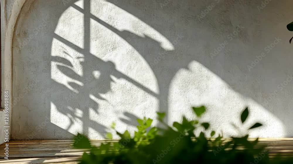 Poster intricate shadow play on a textured wall created by sunlight filtering through a decorative window