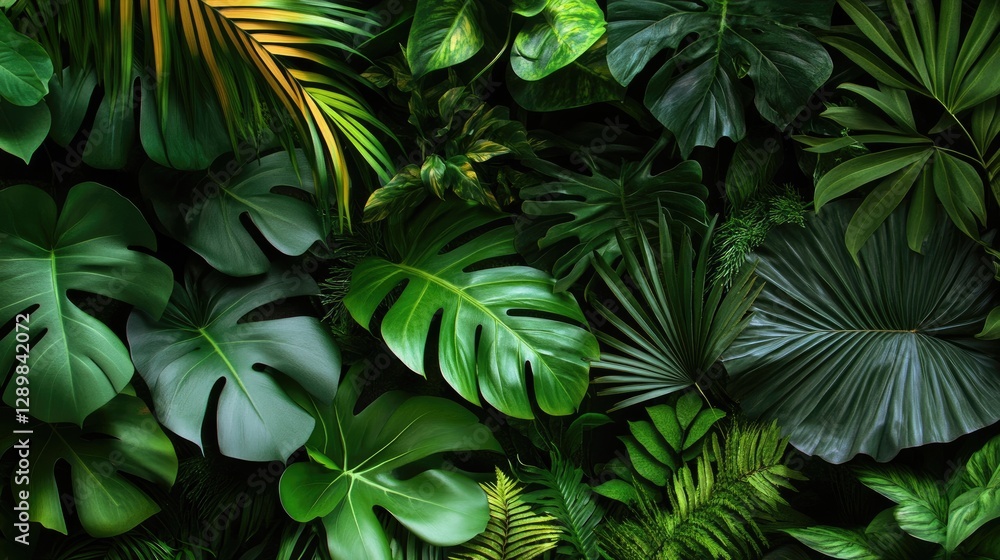 Poster A lush collection of tropical plants, featuring a variety of exotic greenery perfect for integrating into design projects and creating vibrant environments