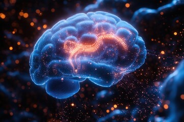 Detailed Human Brain Illustration with Neon Pathways Anatomy and Spotlight Effects
