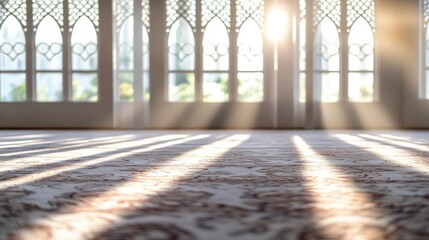 Sunlight Streaming Through Elegant Windows onto Cozy Carpeted Floor