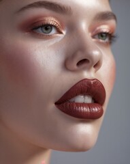 Naklejka premium Stunning Close-Up of a Woman’s Face with Bold Makeup and Radiant Skin