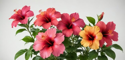Vibrant hibiscus flowers against a white background,  tropical,  flower