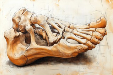 Human Foot and Ankle Anatomy Detailed Medical Illustration with Bone Structure and Chiaroscuro Lighting