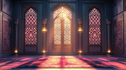 Sunlight Streaming Through Ornate Windows in Luxurious Interior Space