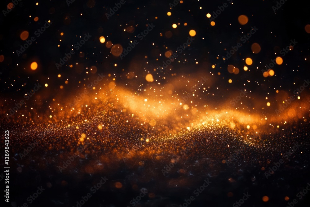 Poster bokeh lights abstract pattern with warm golden glow against dark background for elegant decoration