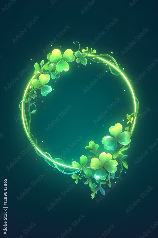 Aufkleber glowing green clover wreath on dark background. st. patrick's day magical circular design. irish luc