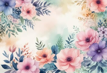 Obraz premium Watercolor background with abstract floral patterns and pastel colors, business card template, creative templates