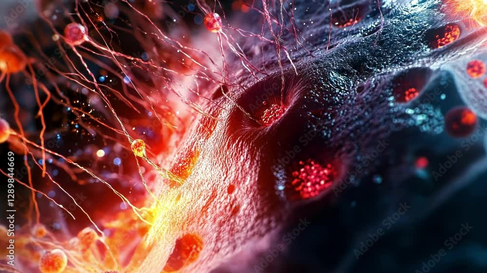 Poster dynamic visualization of neural connections, showcasing vibrant colors and intricate patterns, symbo