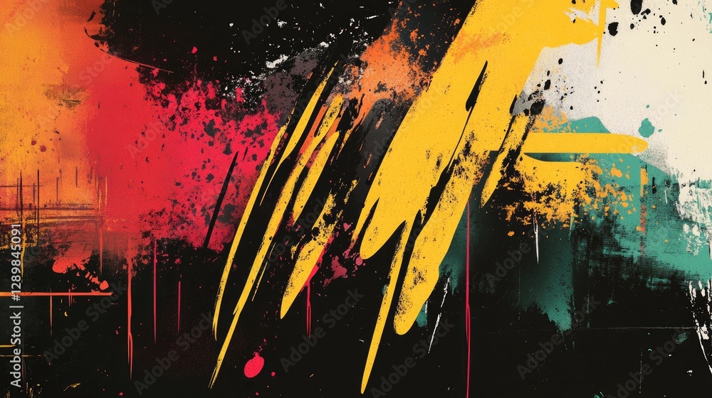 Fototapete a modern, edgy text effect design with grunge ink elements, featuring bold ink splashes and an urban