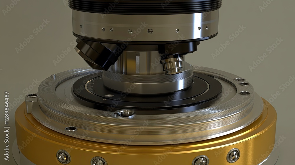 Poster precision engineering close-up of a complex machine component. industrial technology background. use