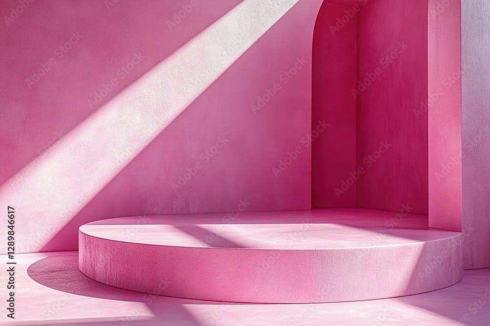 Aufkleber Pink platform minimalist composition with geometric patterns and soft shadows in abstract art
