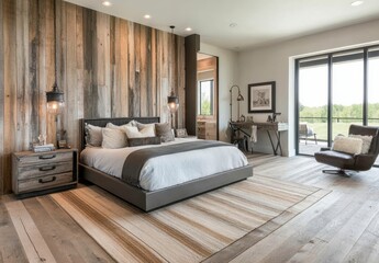 Modern Rustic Bedroom with Natural Wood Accents and Cozy Decor