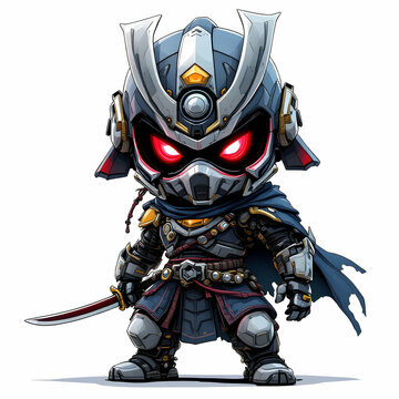 chibi robot samurai with glowing red eyes clip art preview