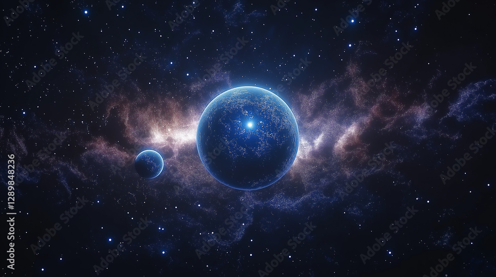 Canvas Prints galactic spheres: a mesmerizing celestial tapestry unfolds, showcasing two ethereal planets, illumin
