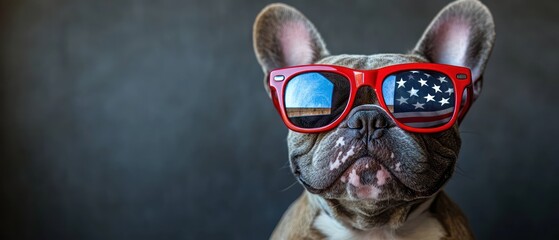 Cute French Bulldog with American Flag Sunglasses and a Big Smile for Celebration