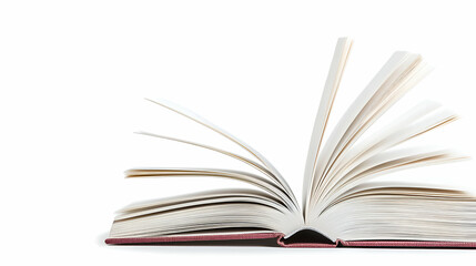 Fototapeta premium Open Book with White Pages and Red Cover on White Background