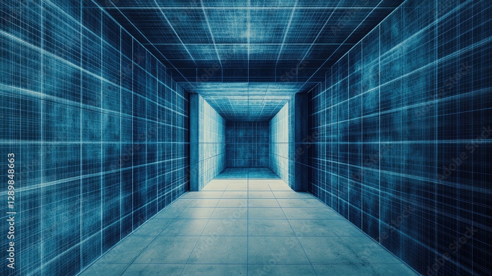 Poster A photo effect showcasing a blueprint template with an overlay grid, ideal for showcasing engineering or design work.