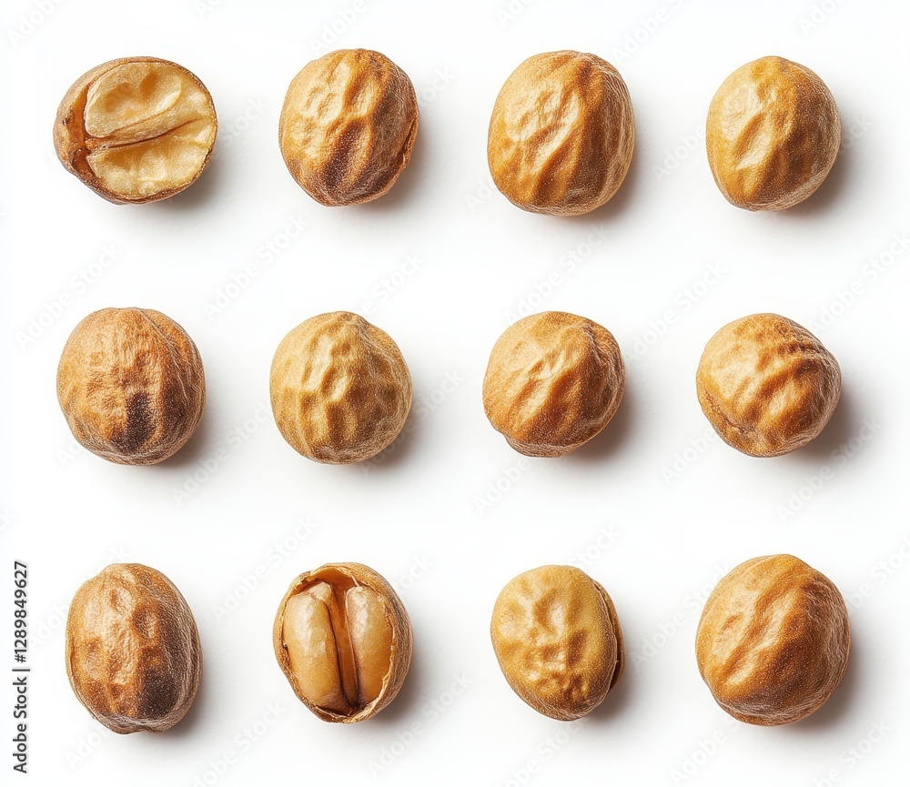 Aufkleber freshly harvested nuts arranged in a grid pattern showcasing their natural texture and color on a cl