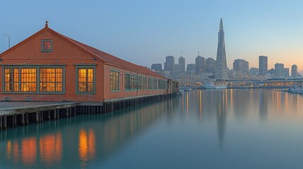 San Francisco Skyline at Dusk with Waterfront Building