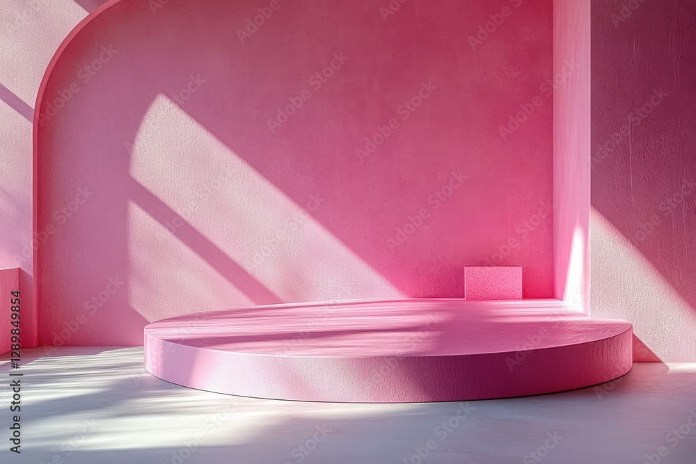 Leinwandbilder Geometric Abstract Composition with Soft Pink Platform and Shadows for Minimalistic Modern Design
