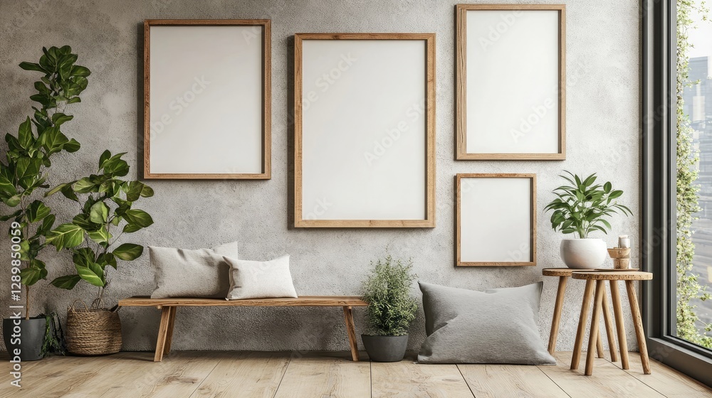 Poster a realistic mockup of a photo frame gallery wall with various frame sizes and styles, ideal for show