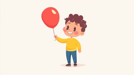 Smiling Cartoon Child Holding Balloon