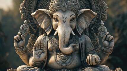 A respectful depiction of the Ganesha statue, showcasing intricate details and reverence for the most revered deity in the Hindu pantheon.