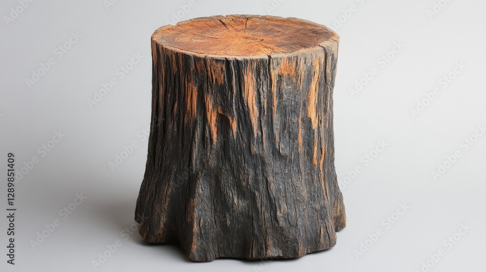 Poster A rustic wooden tree trunk with rough, textured bark, emphasizing the natural patterns and weathered surface