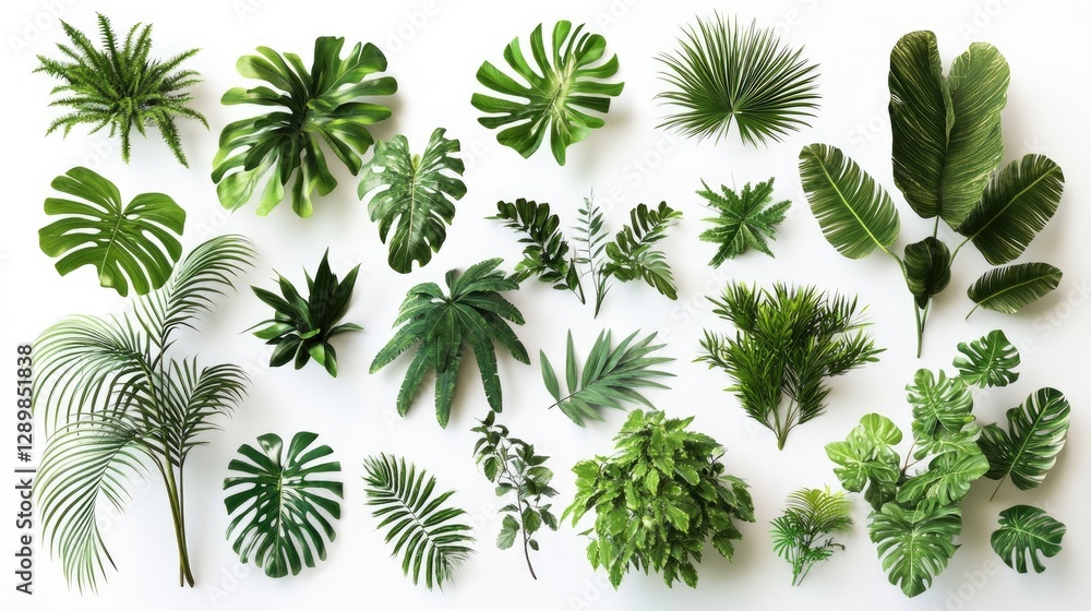 Poster a selection of lush tropical plants, ranging in shape and size, perfect for adding vibrant greenery 