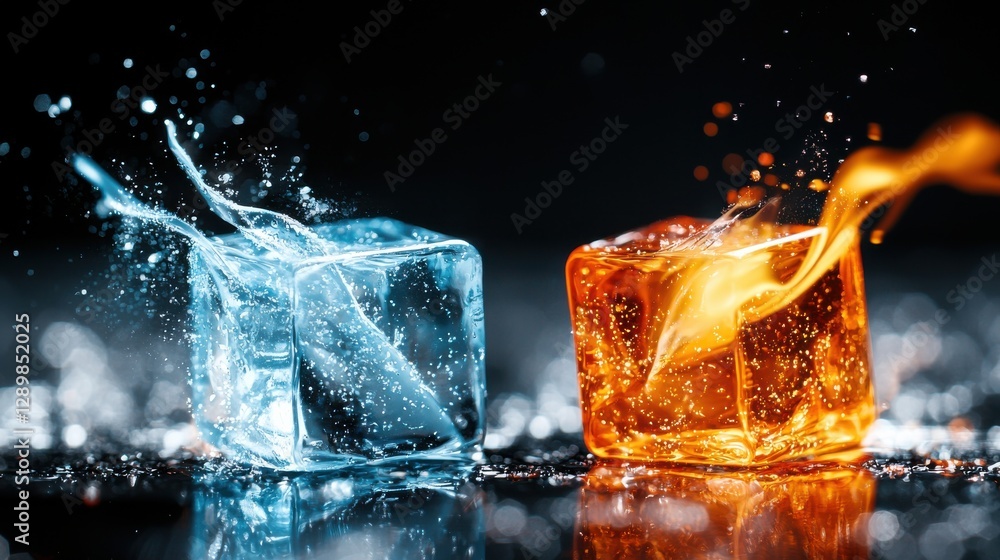 Poster dramatic visual representation of the collision and interplay between the frozen crystalline nature 