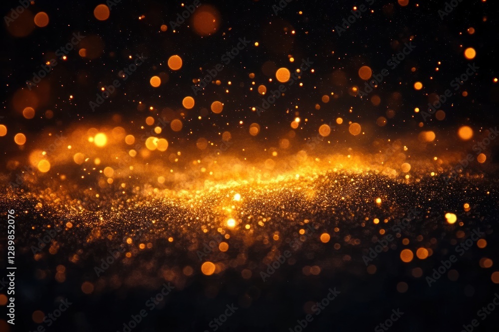 Poster Golden bokeh lights background abstract pattern soft glow shimmer shine blurred radiance artistic overlay illumination