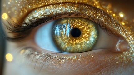 Golden Eye Sparkle: A Close-Up of Beauty and Glamour