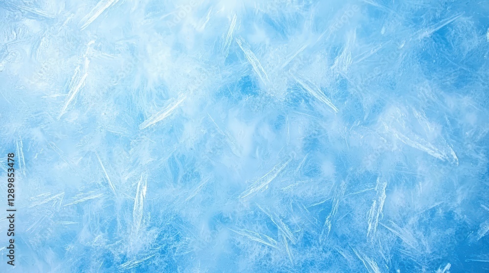 Poster a cool blue background with intricate ice patterns, creating a serene and frosty atmosphere.
