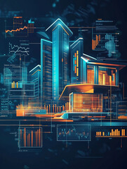 investment infographic showing ROI growth, bar charts, financial graphs, money stacks, and a modern high-rise property