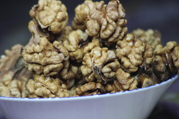 Extreme close-up of peeled walnuts