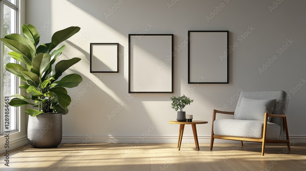 Poster a sophisticated mockup of a photo frame gallery wall with various frame designs, ready to be filled 