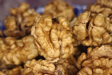 Extreme close-up of peeled walnuts