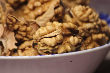 Extreme close-up of peeled walnuts