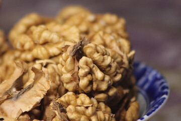 Extreme close-up of peeled walnuts