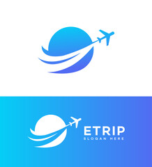 Etrip Logo Design Airplane, Globe, Travel, Journey, Flight, World, Adventure, Exploration, Vacation