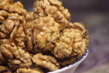 Extreme close-up of peeled walnuts